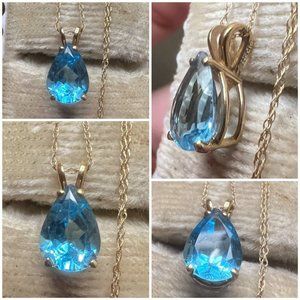 Solid 14k yellow gold genuine topaz necklace-amazing~~